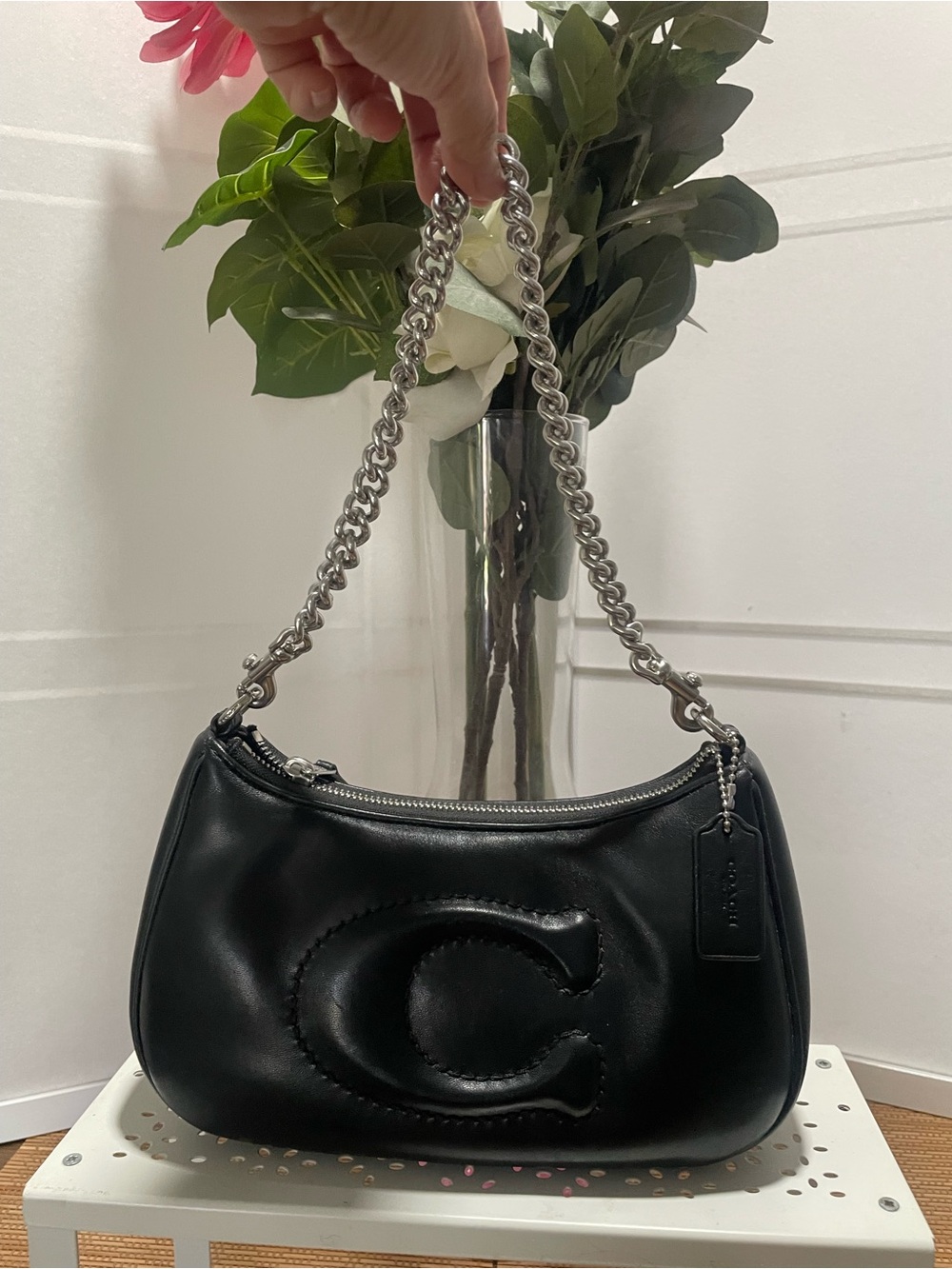 Coach Teri Black Crescent Shoulder Bag with Chain Strap CJ608 - Picture 2 of 12